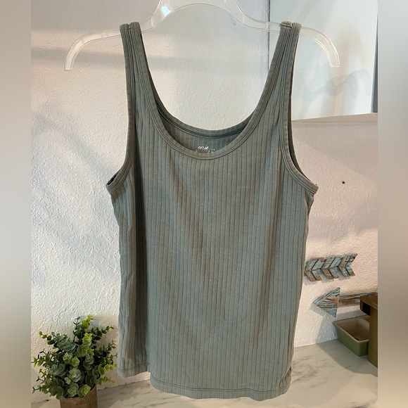 aerie Tops - Aerie Ribbed Tank Top Green Large